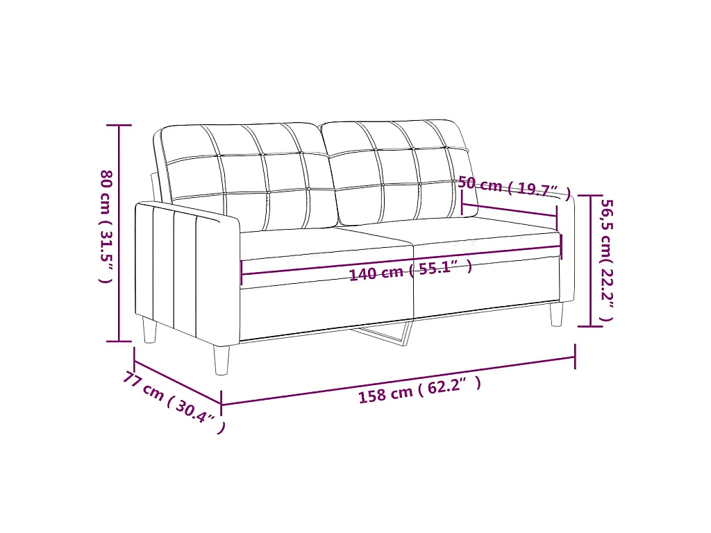 Canapé à 2 places Rouge bordeaux 140 cm Similicuir