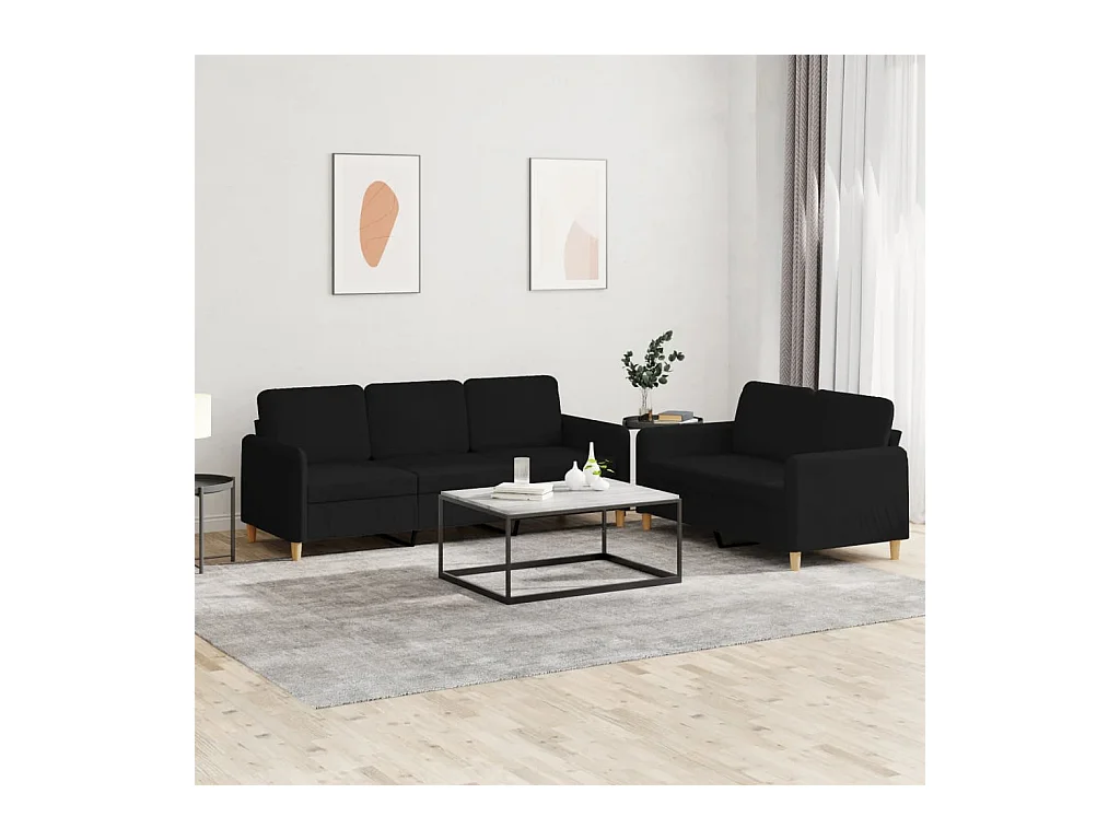 2-delige loungeset met kussens stof zwart