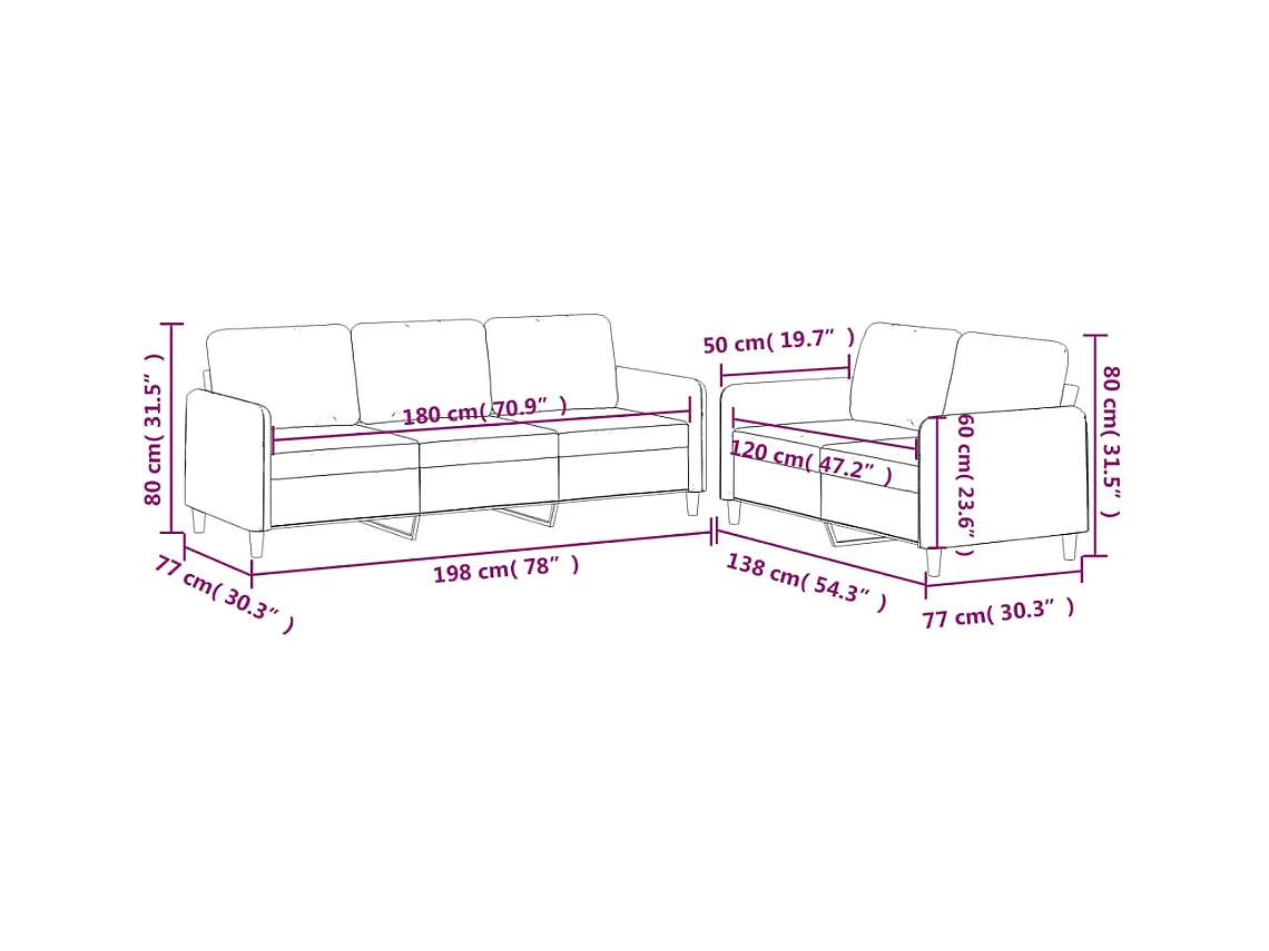 2-tlg. Sofagarnitur mit Kissen Schwarz Stoff