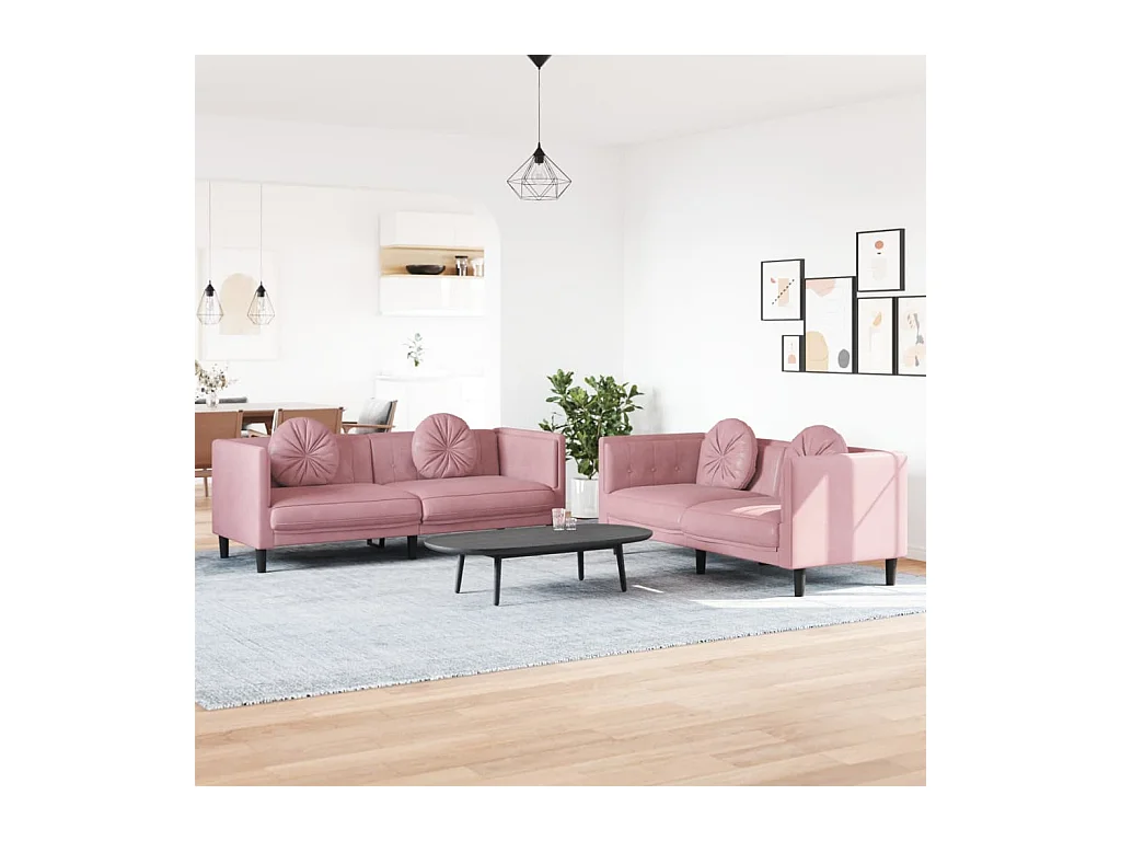 Ensemble de canapés 2 pcs avec coussins rose velours