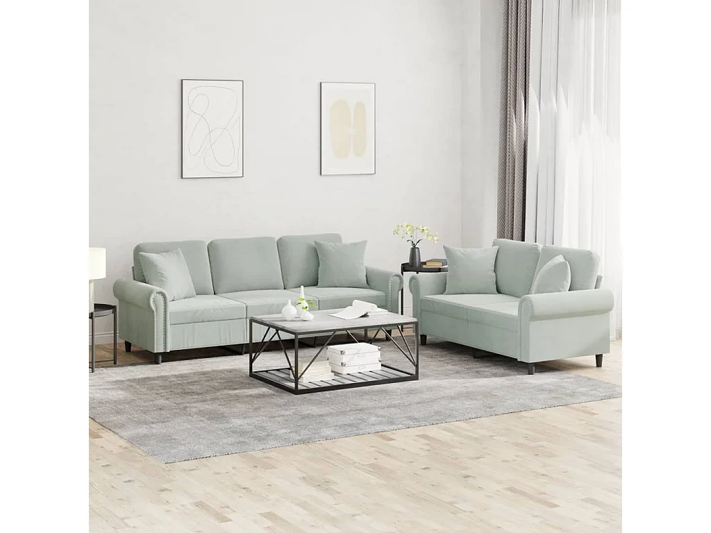 2-delige Loungeset met kussens fluweel lichtgrijs
