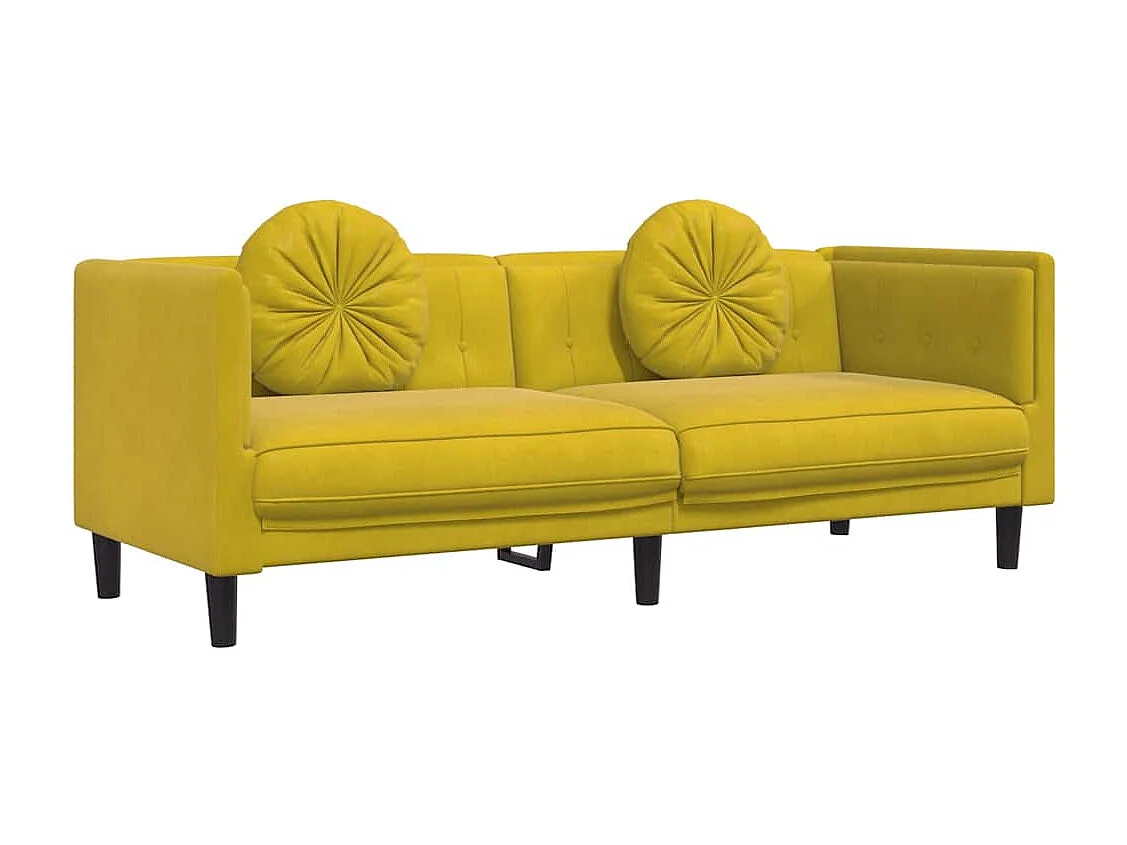 Sofá con cojines 3 plazas terciopelo amarillo