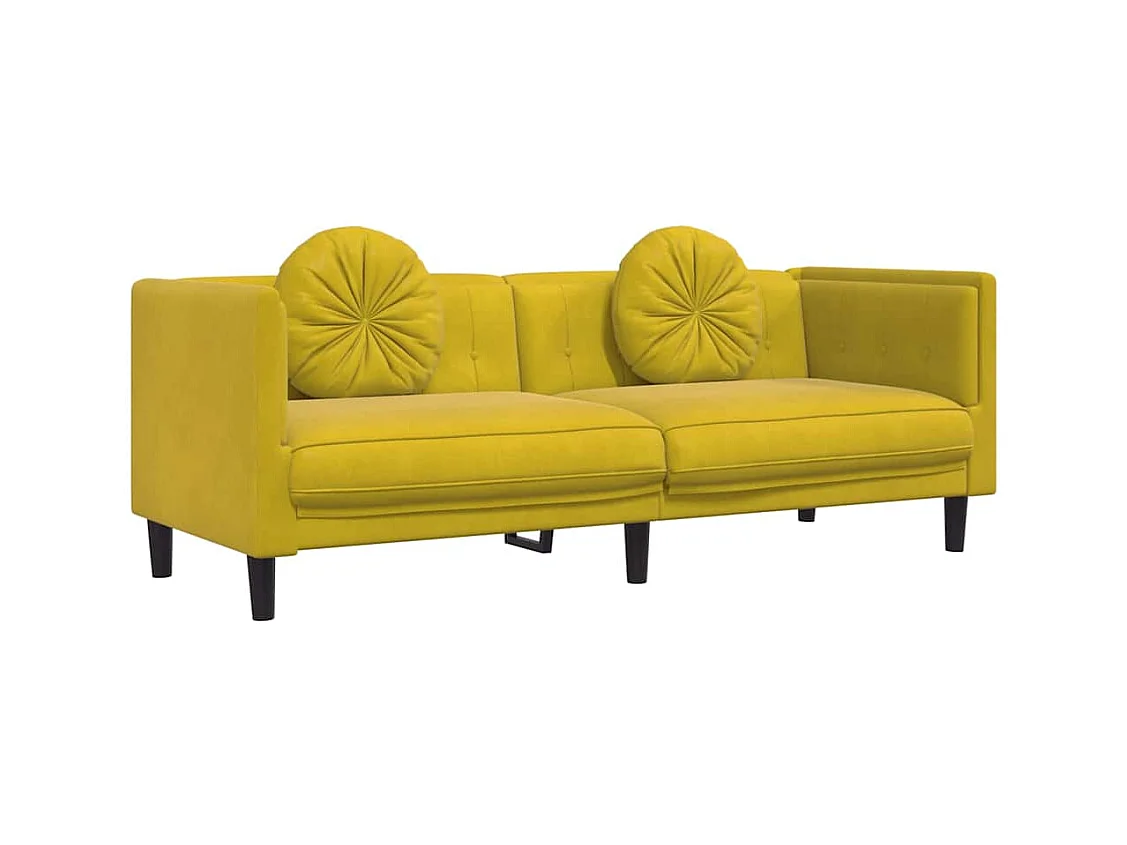Canapé avec coussins 3 places jaune velours