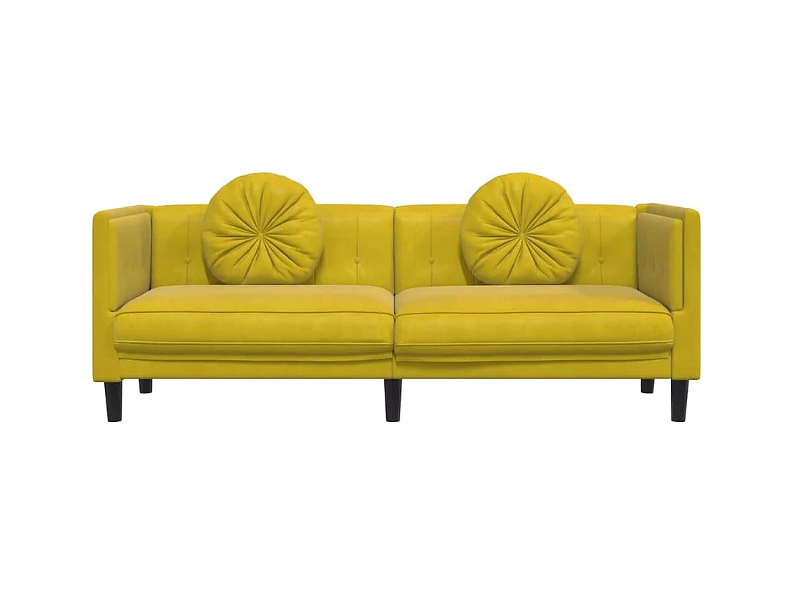 Canapé avec coussins 3 places jaune velours