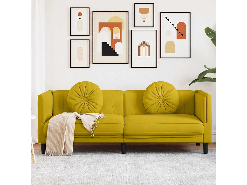 Canapé avec coussins 3 places jaune velours