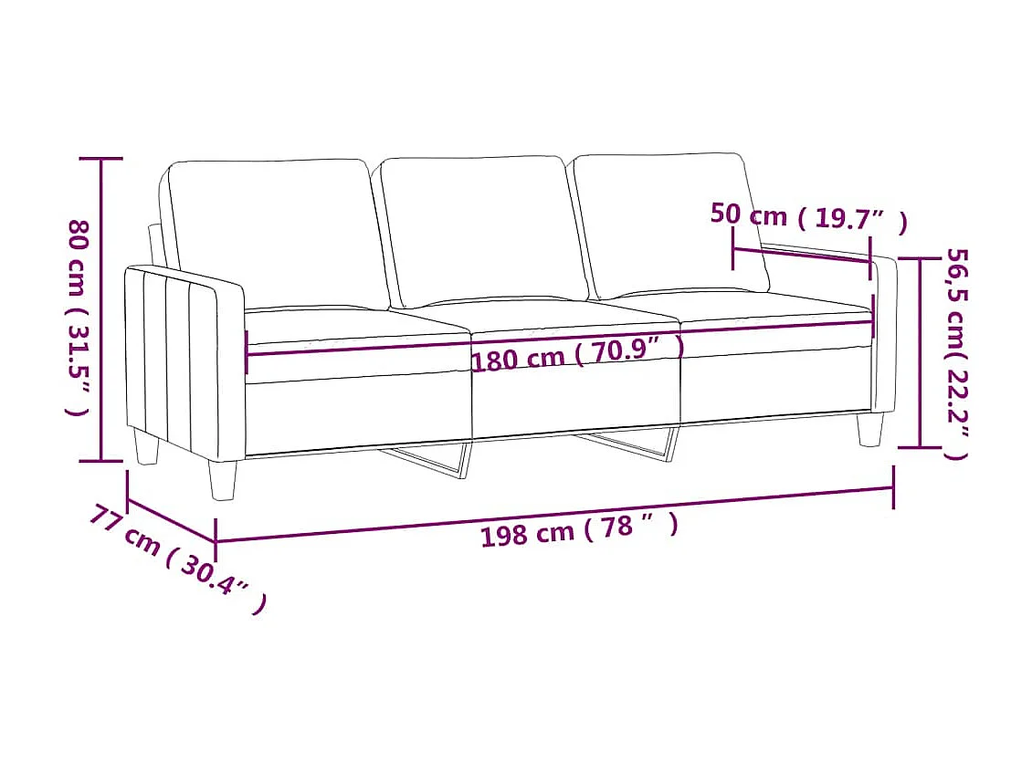 Canapé à 3 places Jaune 180 cm Velours
