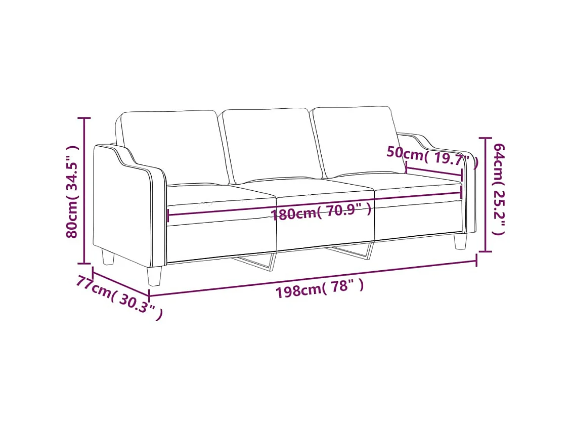 Canapé à 3 places Noir 180 cm Tissu
