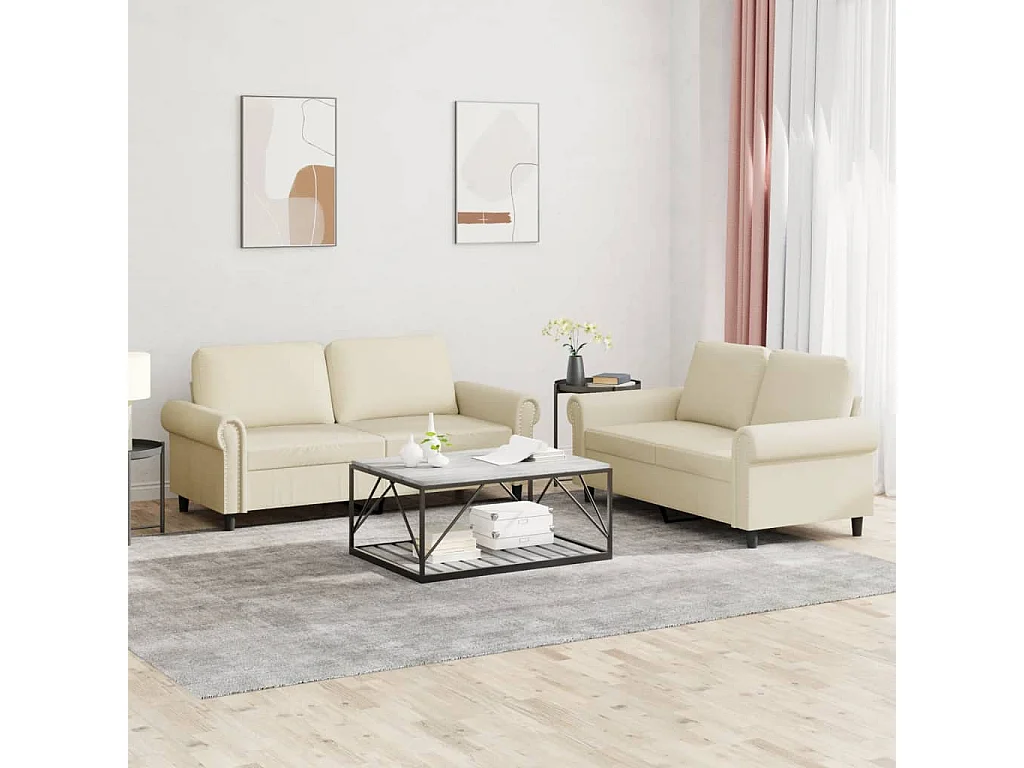 Set di Divani 2 pz con Cuscini crema in Similpelle