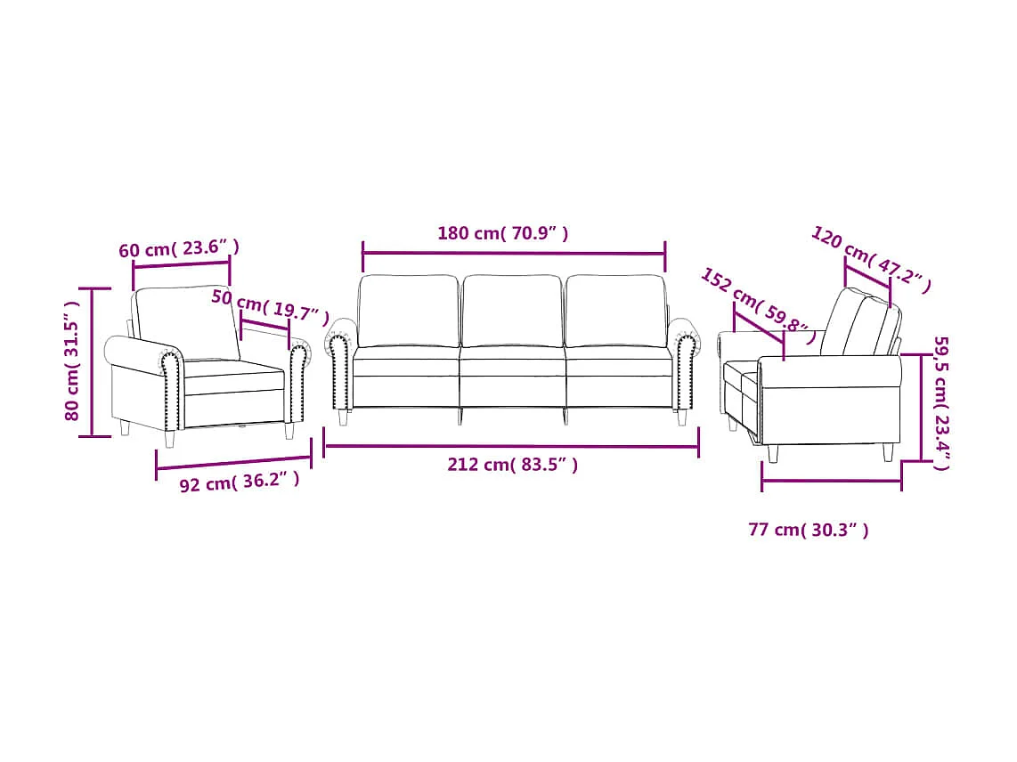 Ensemble de canapés 3 pcs avec coussins Gris foncé Velours