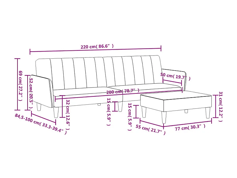 Schlafsofa 2-Sitzer mit Fußhocker Dunkelgrau Stoff