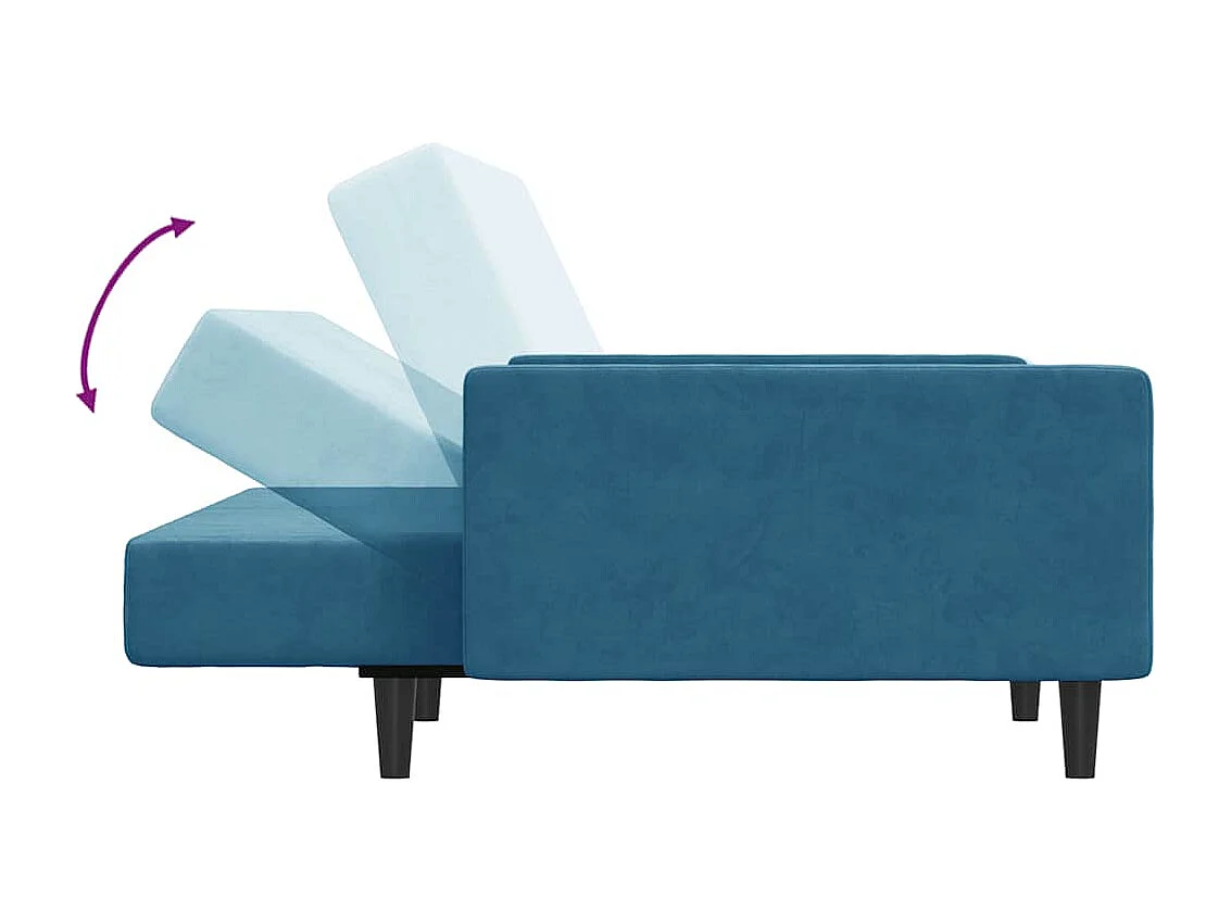 Slaapbank 2-zits met voetenbank fluweel blauw