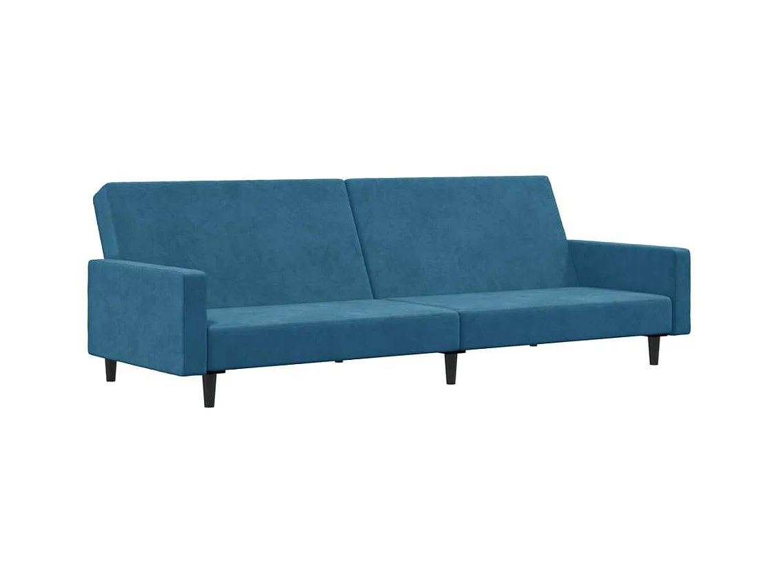 Schlafsofa 2-Sitzer mit Fußhocker Blau Samt