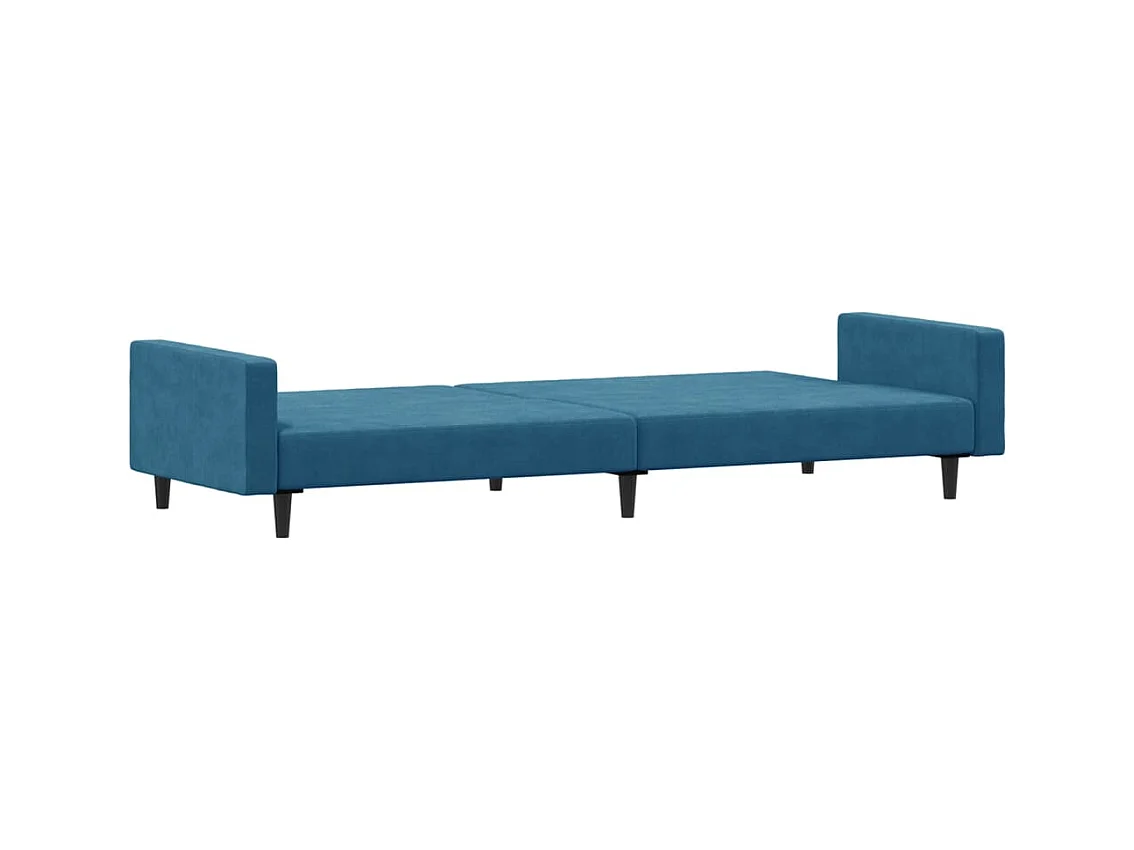 Schlafsofa 2-Sitzer mit Fußhocker Blau Samt