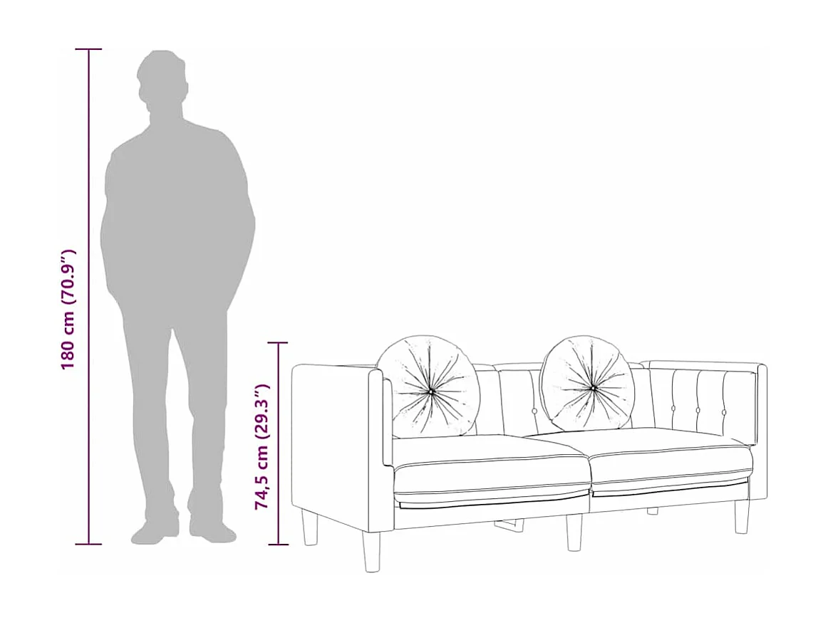 Canapé avec coussins 2 places gris clair velours