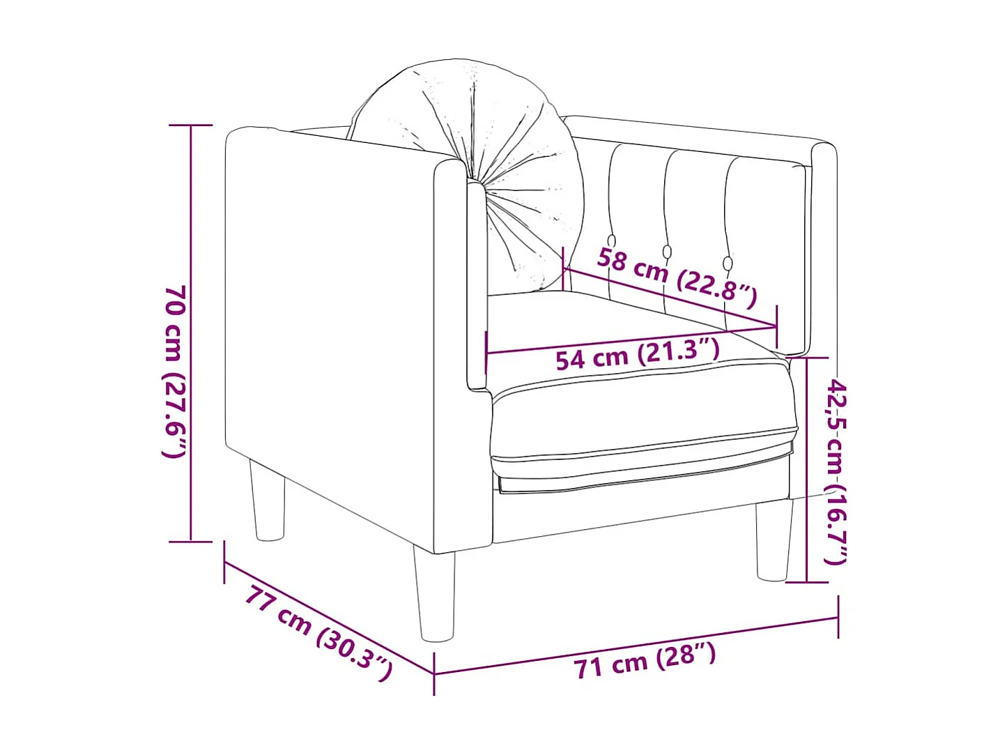 Fauteuil avec coussin marron similicuir daim