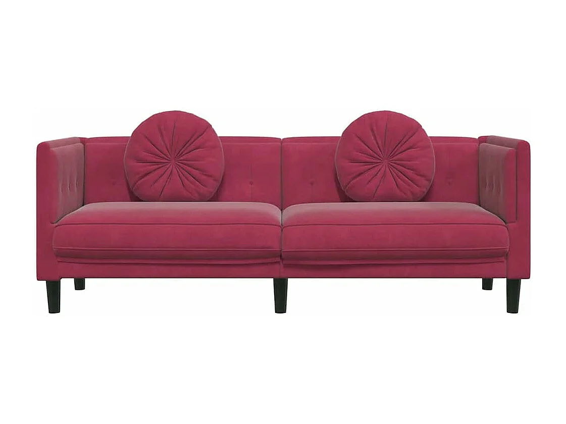 Bank met kussens 3-zits fluweel wijnrood