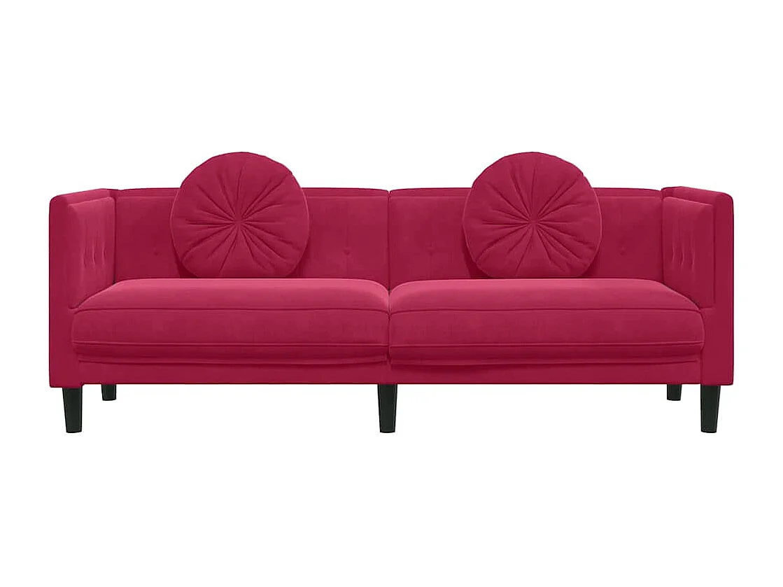 Canapé avec coussins 3 places rouge bordeaux velours