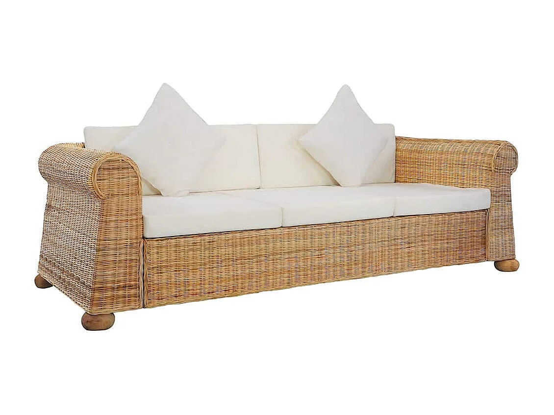 Ensemble de canapés 2 pcs avec coussins Rotin naturel