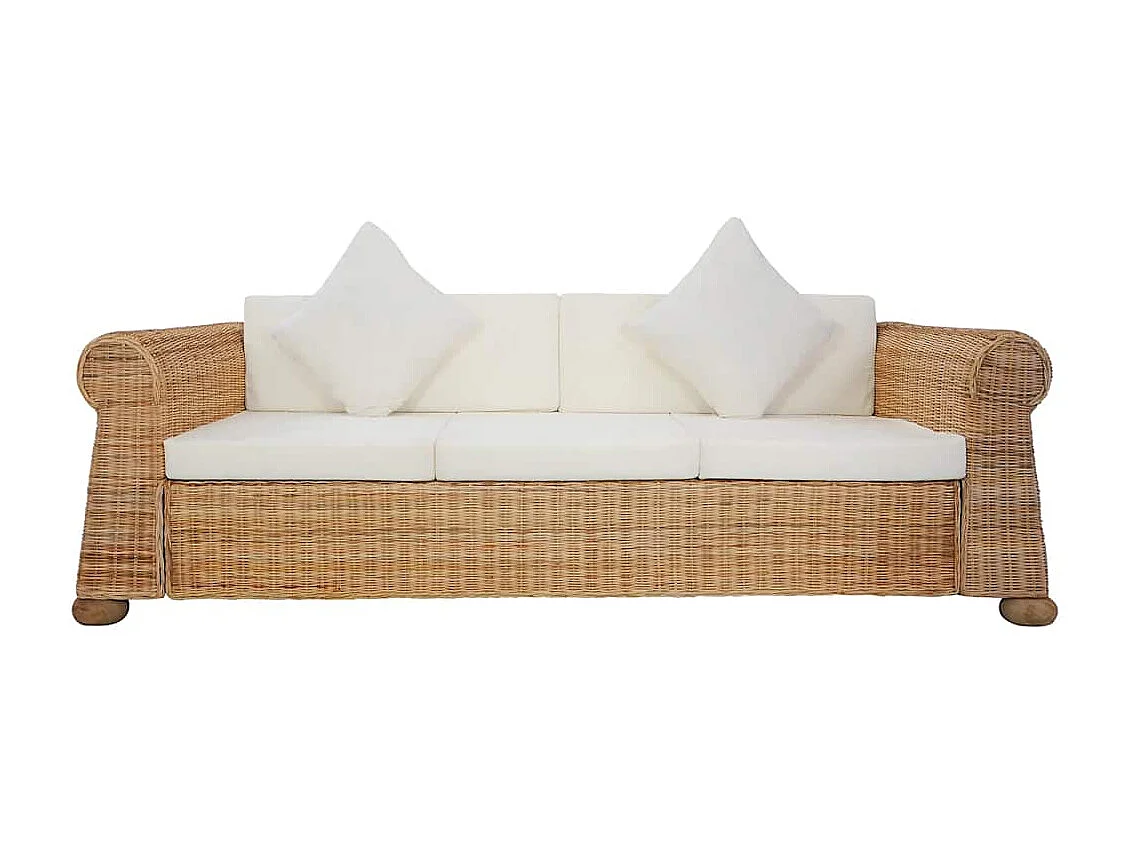 Ensemble de canapés 2 pcs avec coussins Rotin naturel