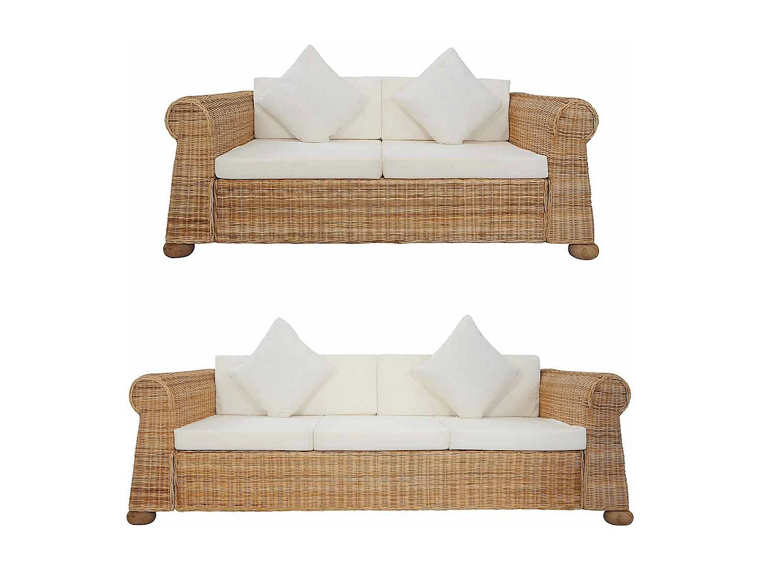 Ensemble de canapés 2 pcs avec coussins Rotin naturel