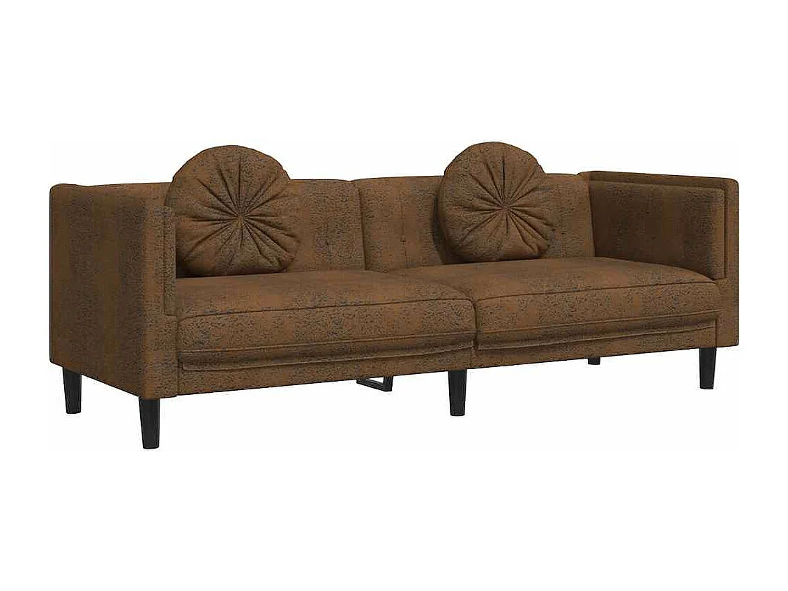 3-Sitzer Sofa mit Kissen Braun Kunstleder Wildleder-Optik