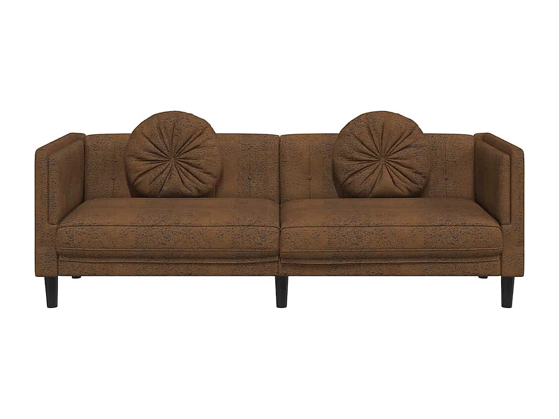 3-Sitzer Sofa mit Kissen Braun Kunstleder Wildleder-Optik