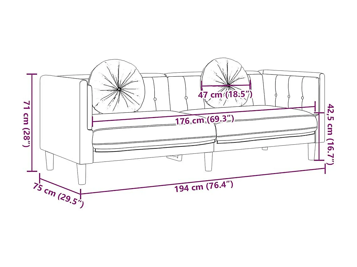 3-Sitzer Sofa mit Kissen Braun Kunstleder Wildleder-Optik