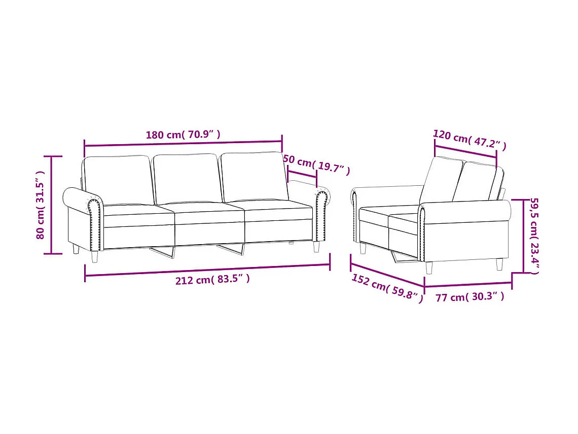 Ensemble de canapés 2 pcs avec coussins Noir Velours