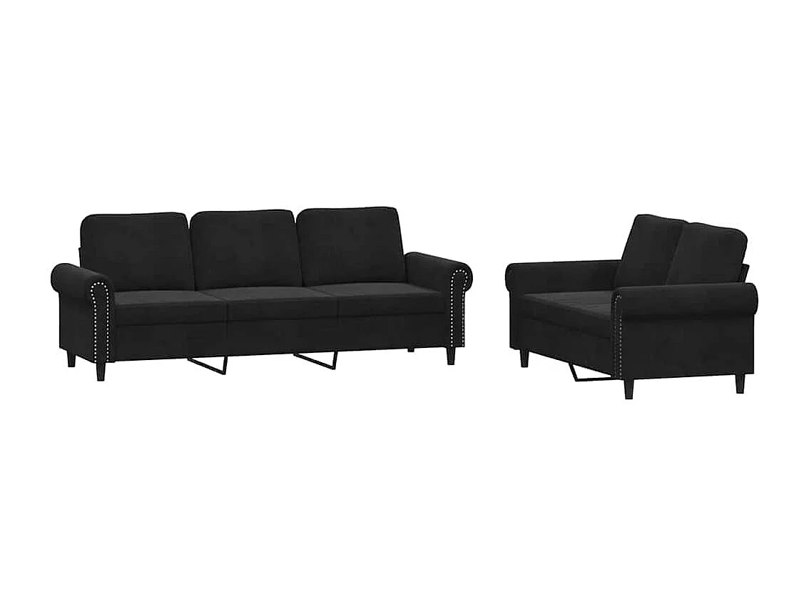 Ensemble de canapés 2 pcs avec coussins Noir Velours