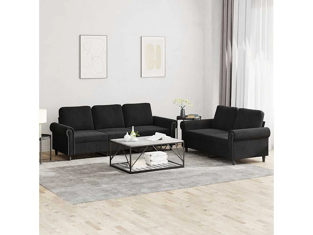 Ensemble de canapés 2 pcs avec coussins Noir Velours