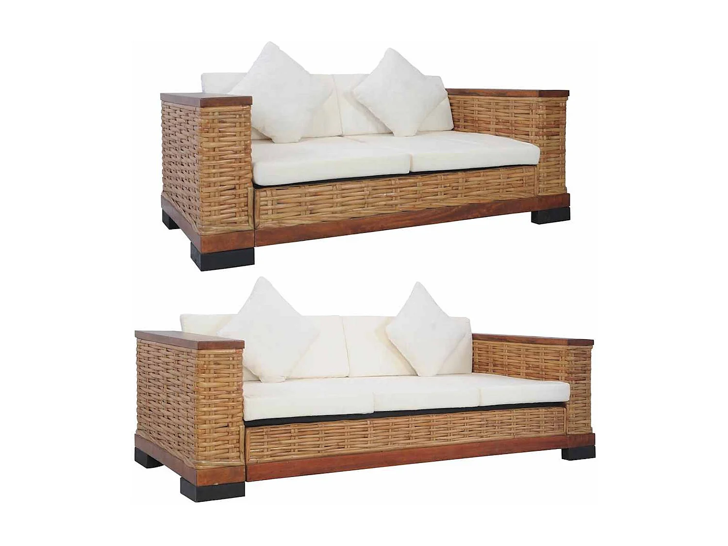 Ensemble de canapés 2 pcs avec coussins Marron Rotin naturel