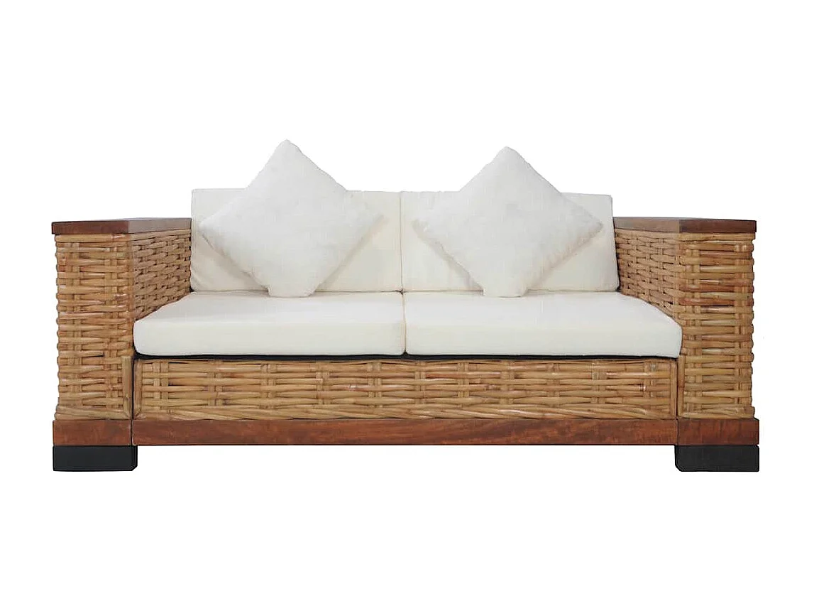 Ensemble de canapés 2 pcs avec coussins Marron Rotin naturel