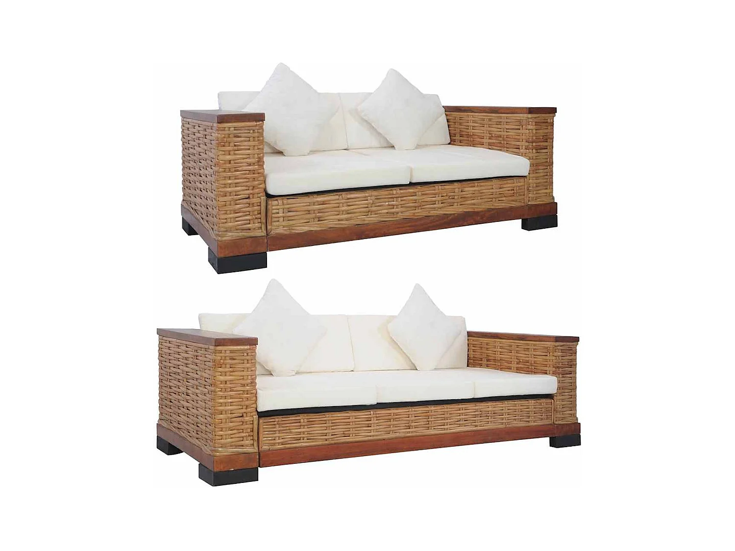 Ensemble de canapés 2 pcs avec coussins Marron Rotin naturel