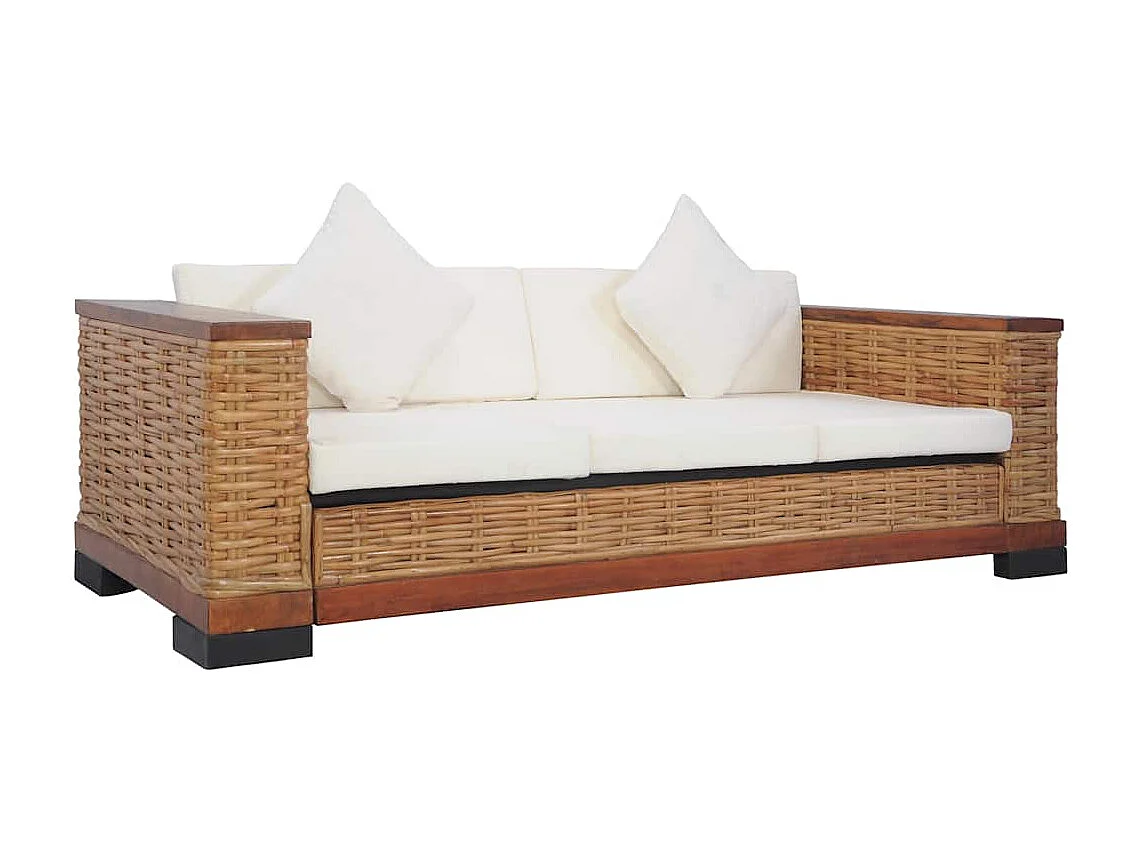 Ensemble de canapés 2 pcs avec coussins Marron Rotin naturel