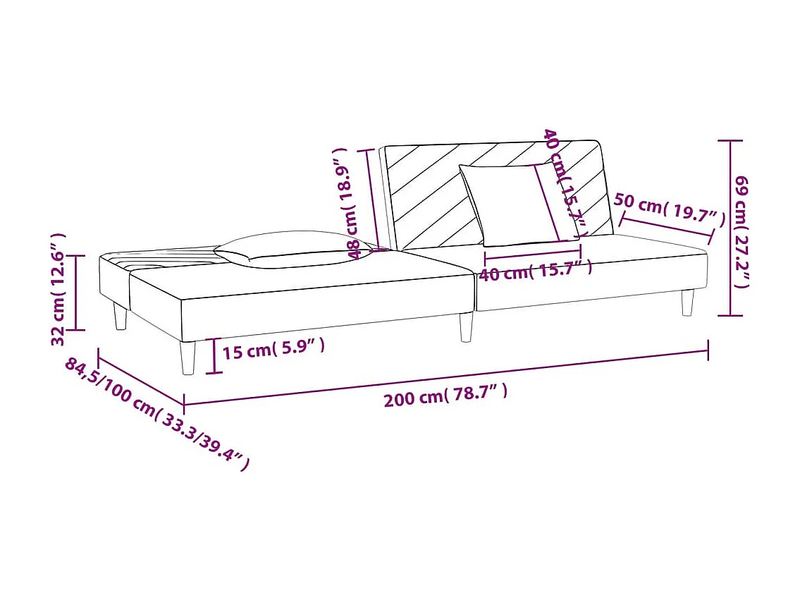 Schlafsofa 2-Sitzer mit 2 Kissen Schwarz Stoff
