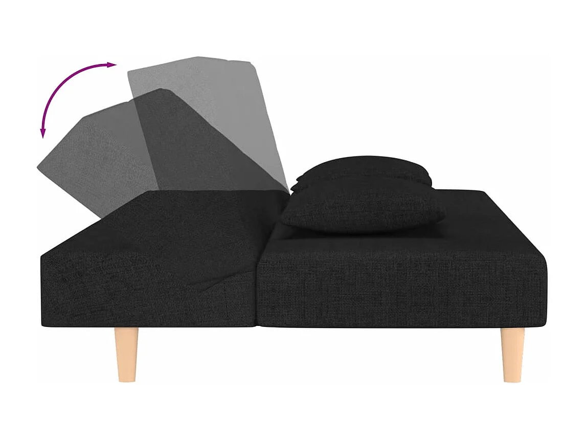 Schlafsofa 2-Sitzer mit 2 Kissen Schwarz Stoff
