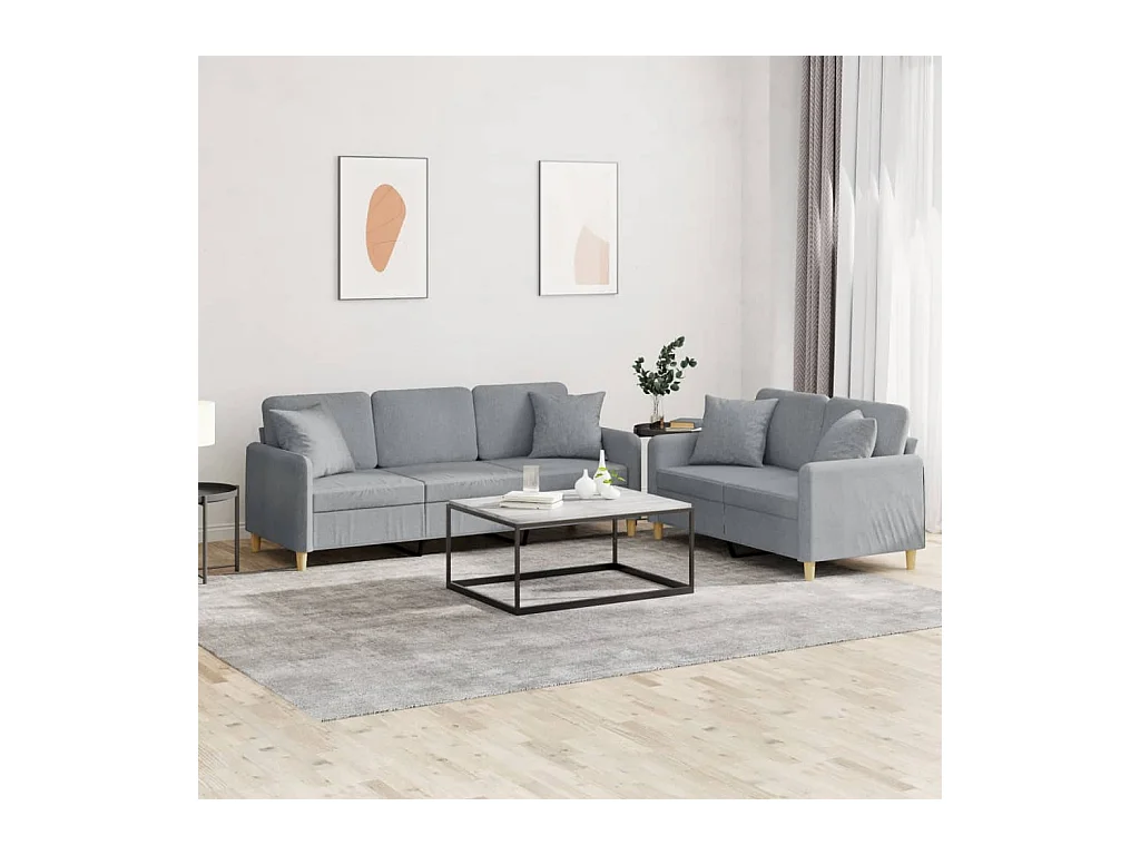 Ensemble de canapés 2 pcs coussins gris clair tissu