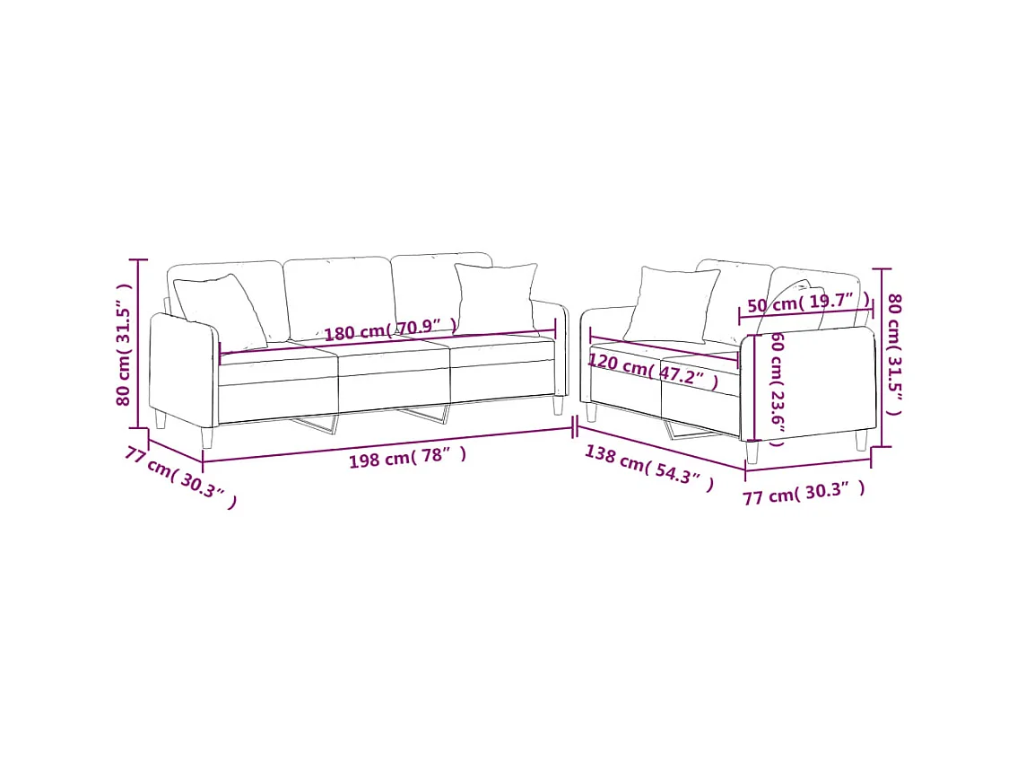 2-delige Loungeset met kussens stof lichtgrijs