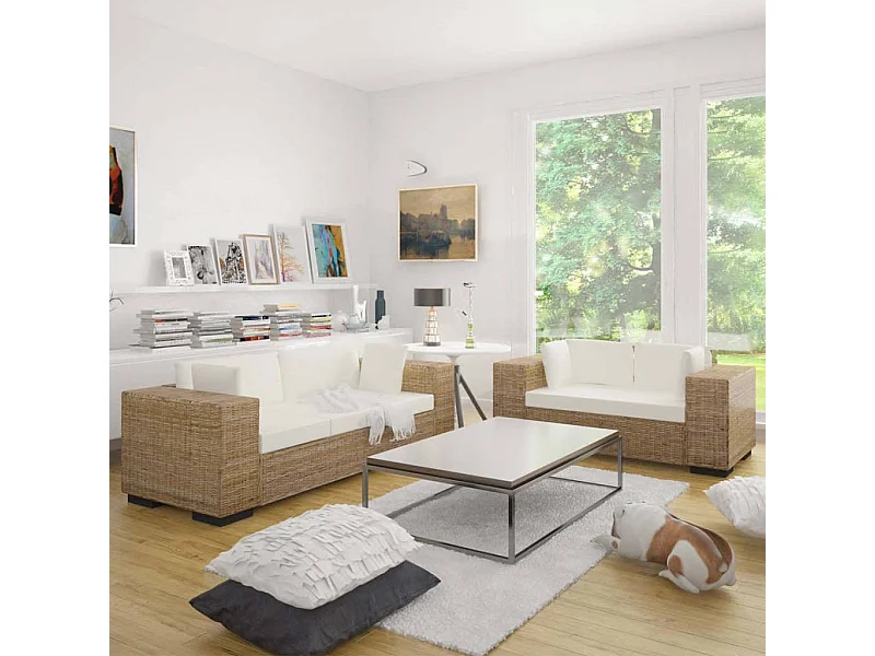 Set Divani a 2 Posti e 3 Posti in Vero Rattan