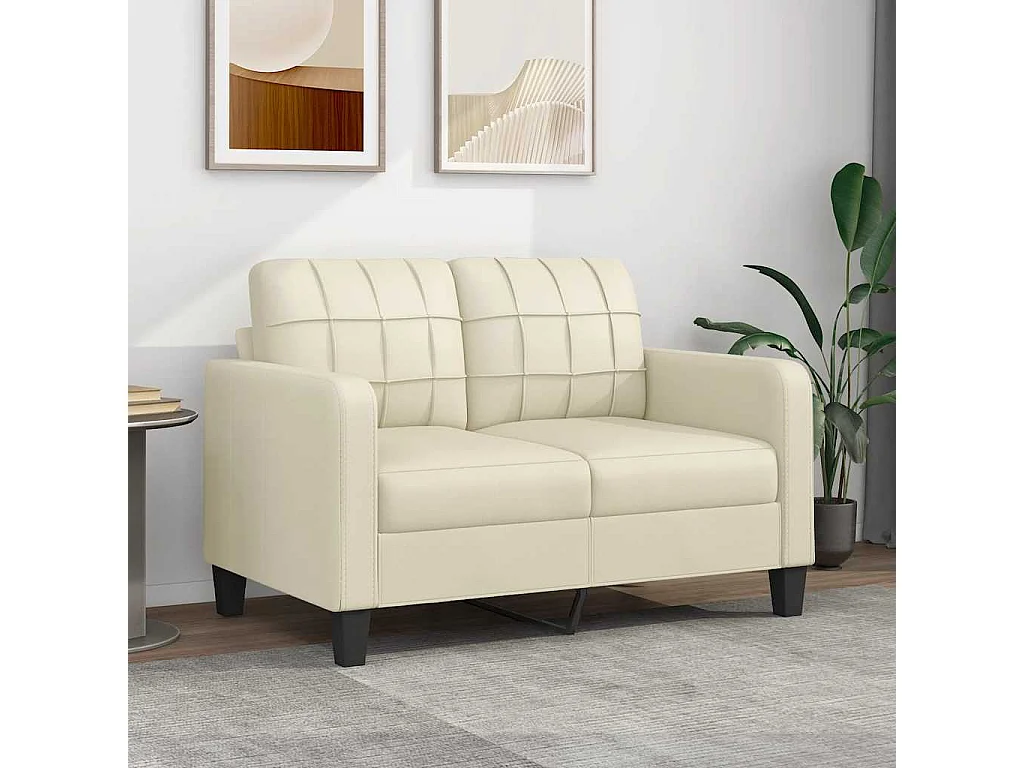 Divano a 2 Posti Crema 120 cm in Similpelle