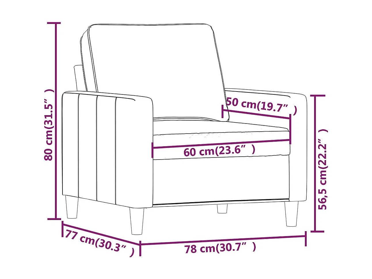 Sessel Schwarz 60 cm Samt