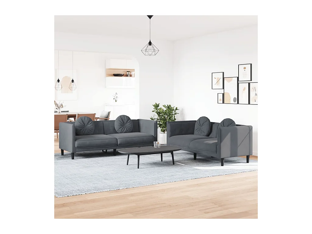 2-delige Loungeset met kussens fluweel donkergrijs