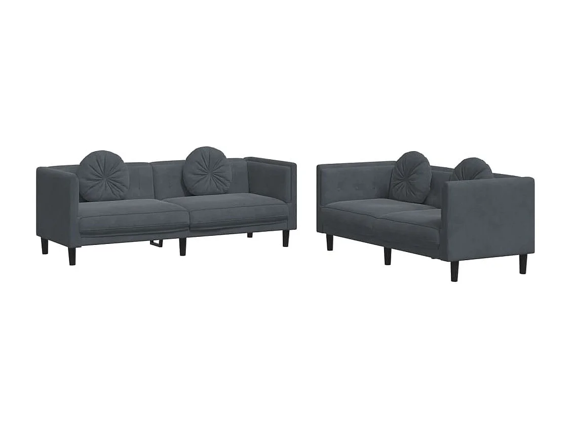 Ensemble de canapés 2 pcs avec coussins gris foncé velours