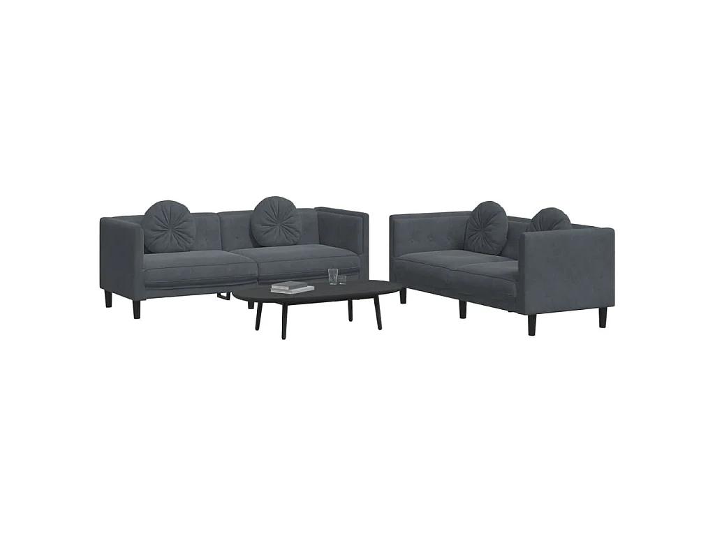 Ensemble de canapés 2 pcs avec coussins gris foncé velours