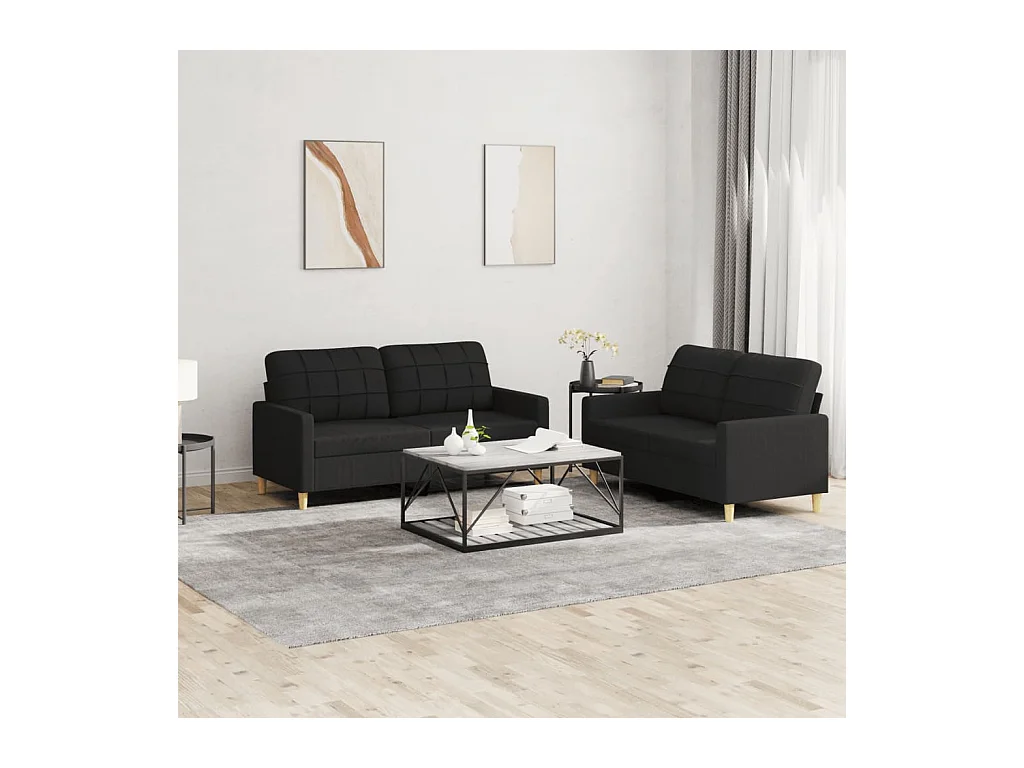 Ensemble de canapés 2 pcs avec coussins Noir Tissu