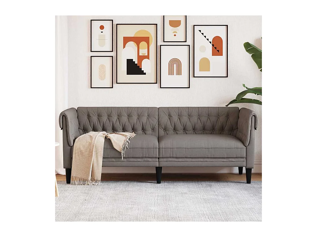 Canapé Chesterfield 3 places taupe tissu