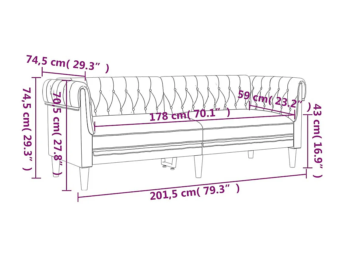 Canapé Chesterfield 3 places taupe tissu