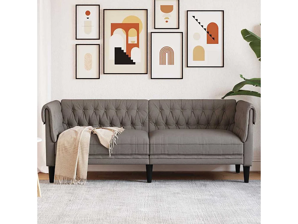 Canapé Chesterfield 3 places taupe tissu