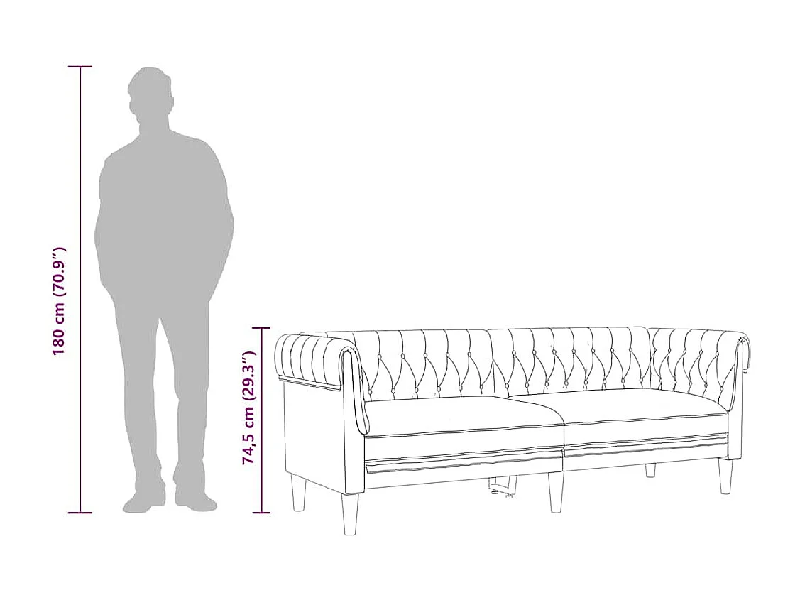 Canapé Chesterfield 3 places taupe tissu