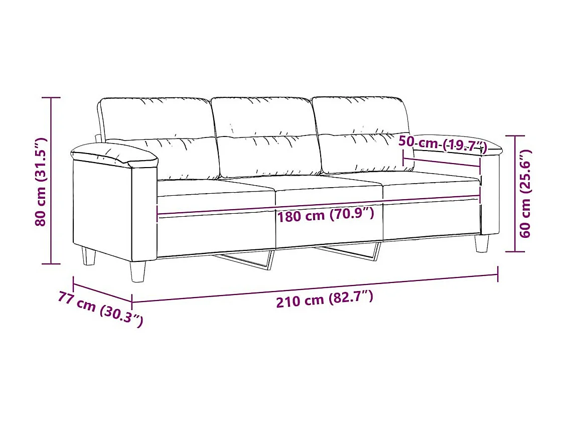 Driezitsbank 180 cm microvezelstof lichtgrijs